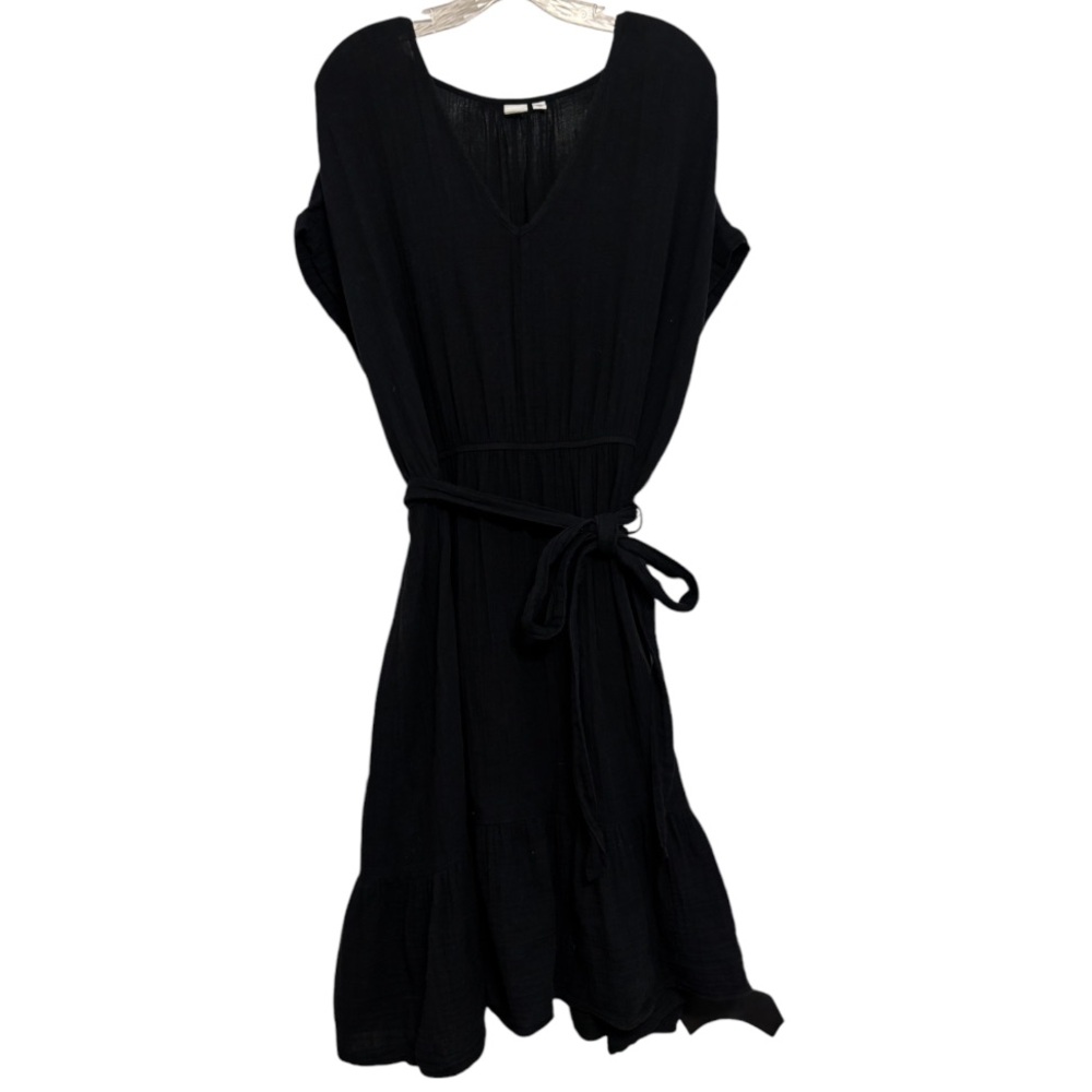 Ruffle Hem Tiered Dress Lightweight Flowy Gauze Neutral Black Gap Size XXL - Picture 7 of 16